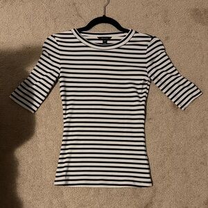 RW&CO. Black and White Striped Short Sleeve Top